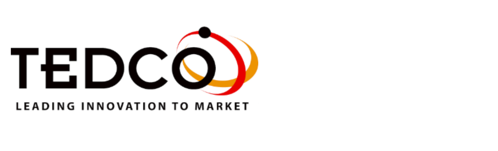 Logo for TEDCO is with black text and an abstract swirl design in red and orange. Below, a tagline reads 'Leading Innovation to Market.' Celebrating HR Geckos' entry into the VenturePath Pilot Program.