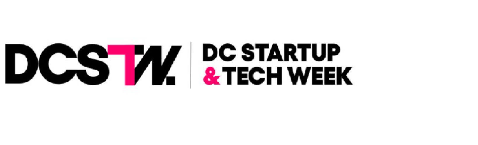 Logo of 'DCTSW', in bold black text, reads 'DCSTW' with 'T' in pink, and alongside is 'DC Startup & Tech Week' in black, with '&' in pink.  HR Geckos selected as a pitch finalist at DC Startup & Tech Week 2024, emphasizing its role in the tech startup ecosystem.